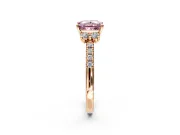 Paired Accent Engagement Ring Setting for Fancy Pink Princess Cut Center with Pave Band and Prong Head in Rose Gold