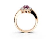 Halo Engagement Ring Setting for Fancy Pink Radiant Cut Center with Milgrain Channel Band and Prong Head in Rose Gold
