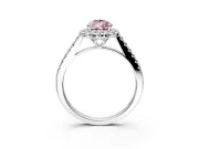 Halo Engagement Ring Setting for Fancy Pink Pear-Shaped Center with Raised Halo, Pave Band and Prong Head in Sterling Silver