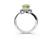 3 Stone Engagement Ring Setting for Fancy Yellow Princess Cut Center with Wide Plain Band and Prong Head in Sterling Silver