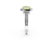 Halo Engagement Ring Setting for Fancy Yellow Asscher Cut Center with Outer Bezel Rim, Pave Band and Prong Head in Platinum