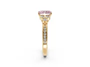 Cluster Engagement Ring Setting for Fancy Pink Radiant Cut Center with Bezel Accent Clusters and Prong Head in Yellow Gold