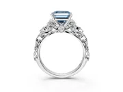 Solitaire Engagement Ring Setting for Fancy Blue Asscher Cut Center with Filigree Band and Prong Head in Platinum