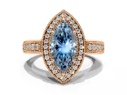 Milgrain Halo Engagement Ring Setting for Fancy Blue Marquise Center with Pave Band and Prong Head in Rose Gold