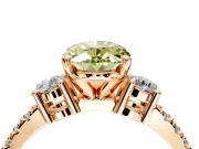 3 Stone Engagement Ring Setting for Fancy Yellow Oval Center with Round Cut Side Accents and Prong Head in Rose Gold