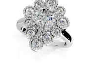 Cluster Halo Engagement Ring Setting for Pear-Shaped Center with Milgrain Bezel Accents and Prong Head in Sterling Silver