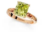 Solitaire Engagement Ring Setting for Fancy Yellow Radiant Cut Center with XO Engraved Band and Prong Head in Rose Gold