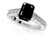 Solitaire Engagement Ring Setting for Fancy Black Emerald Cut Center with Engraved Pave Band and Prong Head in Sterling Silver