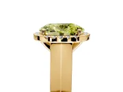 Halo Engagement Ring Setting for Fancy Yellow Oval Center with Knife Ridge Cathedral Band and Prong Head in Yellow Gold