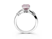 Bar-Set Engagement Ring Setting for Fancy Pink Asscher Cut Center with Tapered Baguette Accents and Prong Head in Platinum