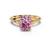 Solitaire Engagement Ring Setting for Fancy Pink Radiant Cut Center with Milgrain Cathedral Band and Prong Head in Yellow Gold