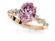 Cluster Engagement Ring Setting for Fancy Pink Oval Center with Round Cut Accent Band and Prong Head in Rose Gold