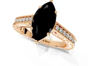 Solitaire Engagement Ring Setting for Fancy Black Marquise Center with Engraved Pave Band and Prong Head in Rose Gold