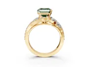 Halo Engagement Ring Setting for Fancy Green Asscher Cut Center with Marquise and Pave Bypass Band and Prong Head in Yellow Gold