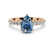 Solitaire Engagement Ring Setting for Fancy Blue Pear-Shaped Center with Large Accent Band and Prong Head in Rose Gold
