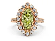 Milgrain Halo Engagement Ring Setting for Fancy Yellow Marquise Center with Bezel Point Accents and Prong Head in Rose Gold