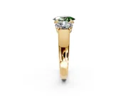 3 Stone Engagement Ring Setting for Fancy Green Oval Center with Raised Basket Heads and Prong Head in Yellow Gold