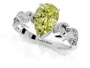 Leaf Engagement Ring Setting for Fancy Yellow Pear-Shaped Center with Milgrain Accent Band and Prong Head in Platinum