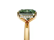 Hidden Halo Engagement Ring Setting for Fancy Green Radiant Cut Center with Thin Round-Wire Band and Prong Head in Yellow Gold