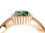 Halo Engagement Ring Setting for Fancy Green Cushion Cut Center with Wide Band, Inlaid Accent Row and Prong Head in Rose Gold