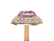 Halo Engagement Ring Setting for Fancy Pink Asscher Cut Center with Plain Tapered Band and Prong Head in Rose Gold