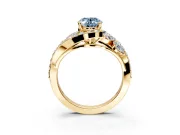 Halo Engagement Ring Setting for Fancy Blue Oval Center with Marquise and Pave Bypass Band and Prong Head in Yellow Gold