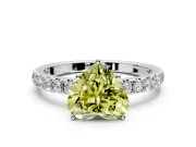 Solitaire Engagement Ring Setting for Fancy Yellow Heart-Shaped Center with Large Accent Band and Prong Head in Platinum