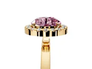 Halo Engagement Ring Setting for Fancy Pink Round Cut Center with Thin Plain Band and Prong Head in Yellow Gold