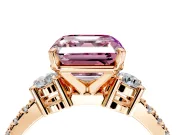 3 Stone Engagement Ring Setting for Fancy Pink Asscher Cut Center with Round Cut Side Accents and Prong Head in Rose Gold