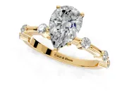 Solitaire Engagement Ring Setting for Pear-Shaped Center with Bezel Station Band and Prong Head in Yellow Gold