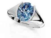Tension Engagement Ring Setting for Fancy Blue Oval Center with Wide Tapered Band and Tension Head in White Gold