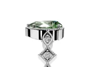 Milgrain Bezel Engagement Ring Setting for Fancy Green Pear-Shaped Center with Marquise Stations and Bezel Head in Platinum