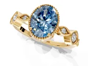 Vintage Station Engagement Ring Setting for Fancy Blue Oval Center with Accents and Prong Head in Yellow Gold