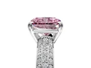 Solitaire Engagement Ring Setting for Fancy Pink Radiant Cut Center with Multi-Row Pave Accents and Basket Head in Platinum
