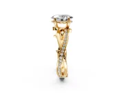 Solitaire Engagement Ring Setting for Oval Center with Pave and Plain Crossover Band and Prong Head in Yellow Gold