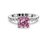 Solitaire Engagement Ring Setting for Fancy Pink Cushion Cut Center with Bezel-Dot Beaded Band and Prong Head in Sterling Silver