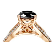 Solitaire Engagement Ring Setting for Fancy Black Oval Center with Pave Rail Split Shank and Prong Head in Rose Gold