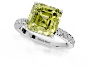Solitaire Engagement Ring Setting for Fancy Yellow Asscher Cut Center with Round Cut Pave Band and Prong Head in Platinum