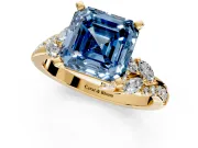 Solitaire Engagement Ring Setting for Fancy Blue Asscher Cut Center with Marquise Accent Twist Band and Prong Head in Yellow Gold