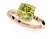 Hidden Halo Engagement Ring Setting for Fancy Yellow Cushion Cut Center with Wide Flat Plain Band and Prong Head in Rose Gold