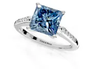 Solitaire Engagement Ring Setting for Fancy Blue Princess Cut Center with Channel Accents and Prong Head in Sterling Silver