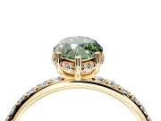 Hidden Halo Engagement Ring Setting for Fancy Green Marquise Center with Pave Band and Prong Head in Yellow Gold