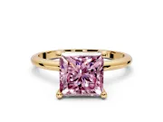 Minimalist Solitaire Engagement Ring Setting for Fancy Pink Princess Cut Center with Thin Band and Prong Head in Yellow Gold