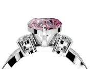 3 Stone Engagement Ring Setting for Fancy Pink Heart-Shaped Center with Pave Twist Band and Prong Head in Platinum