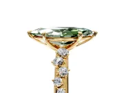 Cluster Engagement Ring Setting for Fancy Green Marquise Center with Round Cut Accent Band and Prong Head in Yellow Gold