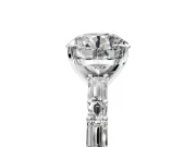 Baguette Engagement Ring Setting for Round Cut Center with Alternating Bar-Set Band and Prong Head in Platinum