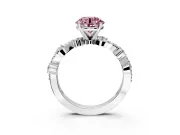 Solitaire Engagement Ring Setting for Fancy Pink Round Cut Center with Bar-Station Pave Twist and Prong Head in Platinum