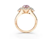 Halo Engagement Ring Setting for Fancy Pink Oval Center with Two-Strand Split Shank and Prong Head in Rose Gold