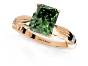 Solitaire Engagement Ring Setting for Fancy Green Radiant Cut Center with Carved Leaf Shoulders and Prong Head in Rose Gold