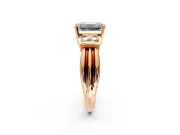 Solitaire Engagement Ring Setting for Emerald Cut Center with Grooved Bar Accent Band and Prong Head in Rose Gold
